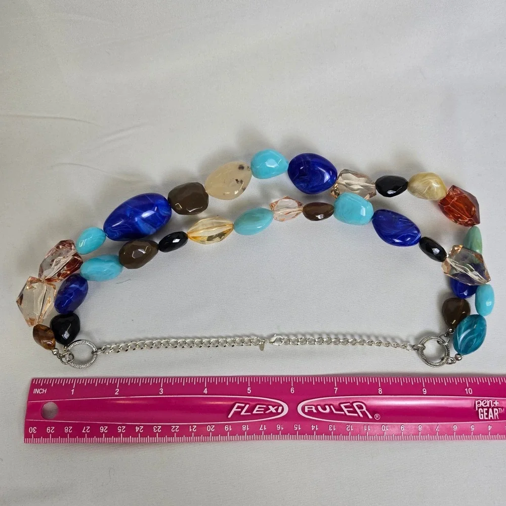 Roman‎ RMN Double Stranded Chunky Beaded Statement Necklace, Silver Tone Chain